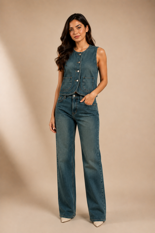 Calça Lavínia Wide Leg - Jeans 100% Algodão com Caimento Amplo