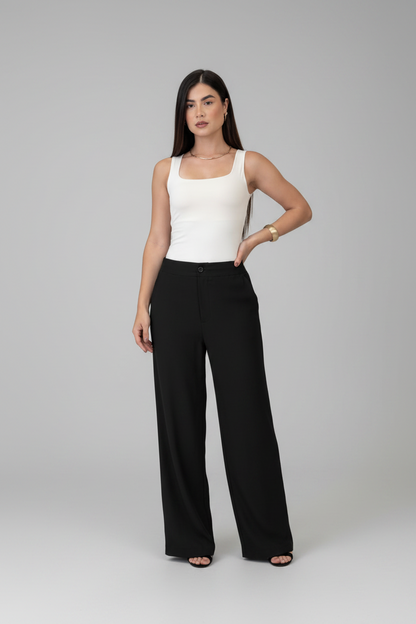 Kit 2 Calças Femininas de Alfaiataria Pantalona Cintura Alta