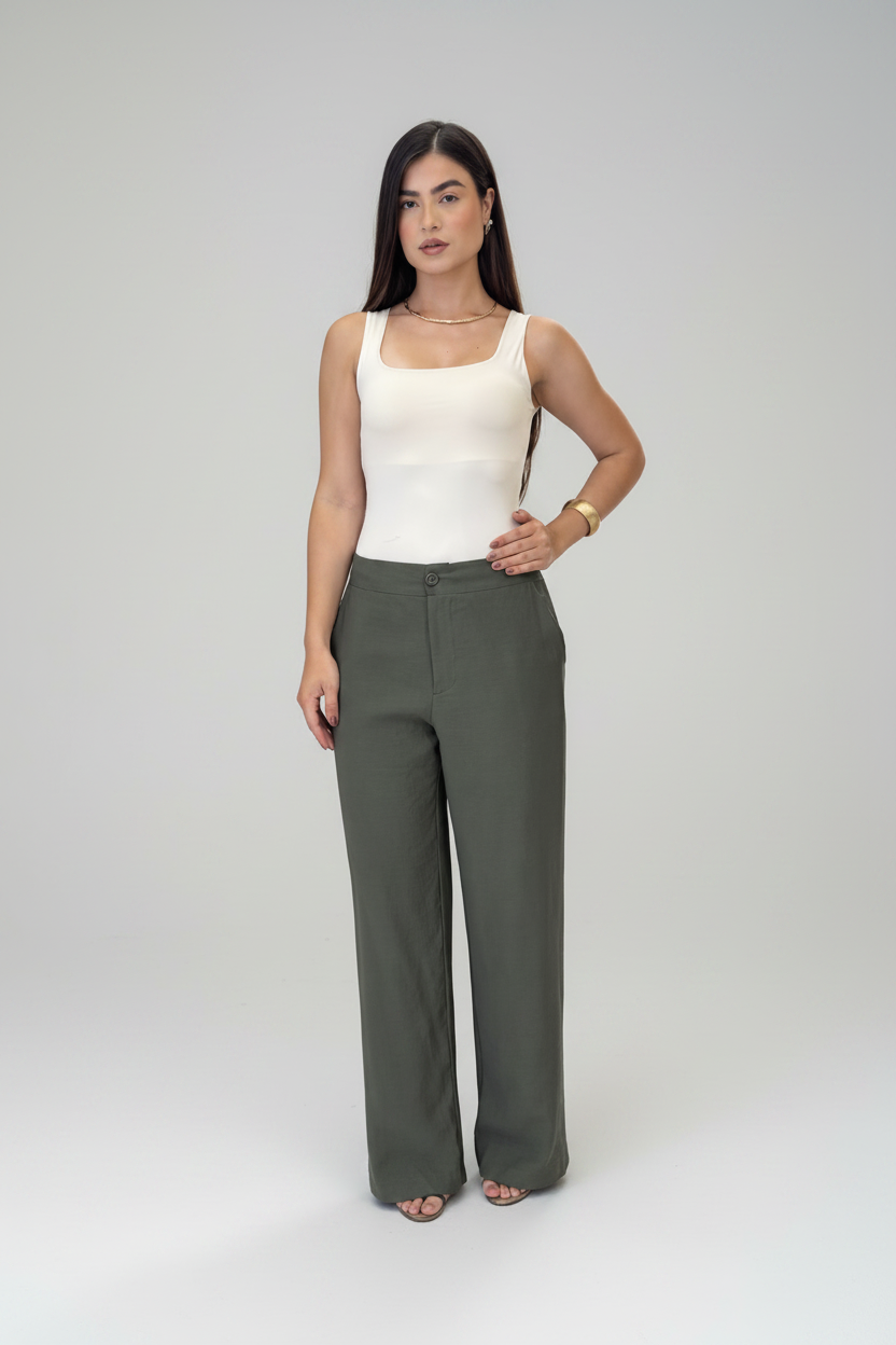 Kit 2 Calças Femininas de Alfaiataria Pantalona Cintura Alta