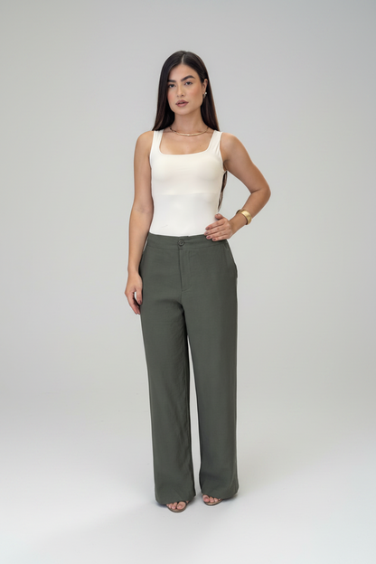 Kit 2 Calças Femininas de Alfaiataria Pantalona Cintura Alta