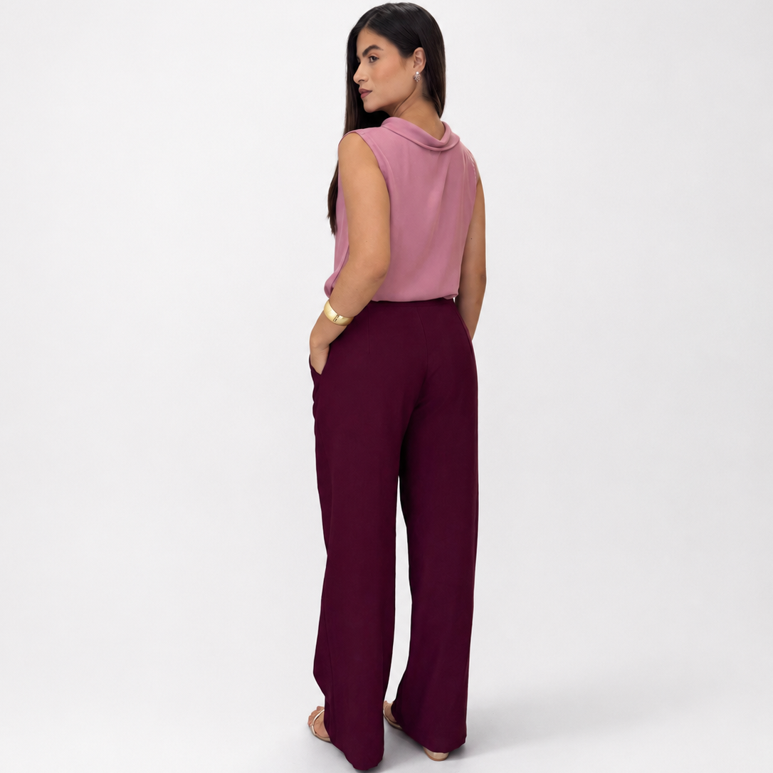 Kit 2 Calças Femininas de Alfaiataria Pantalona Cintura Alta