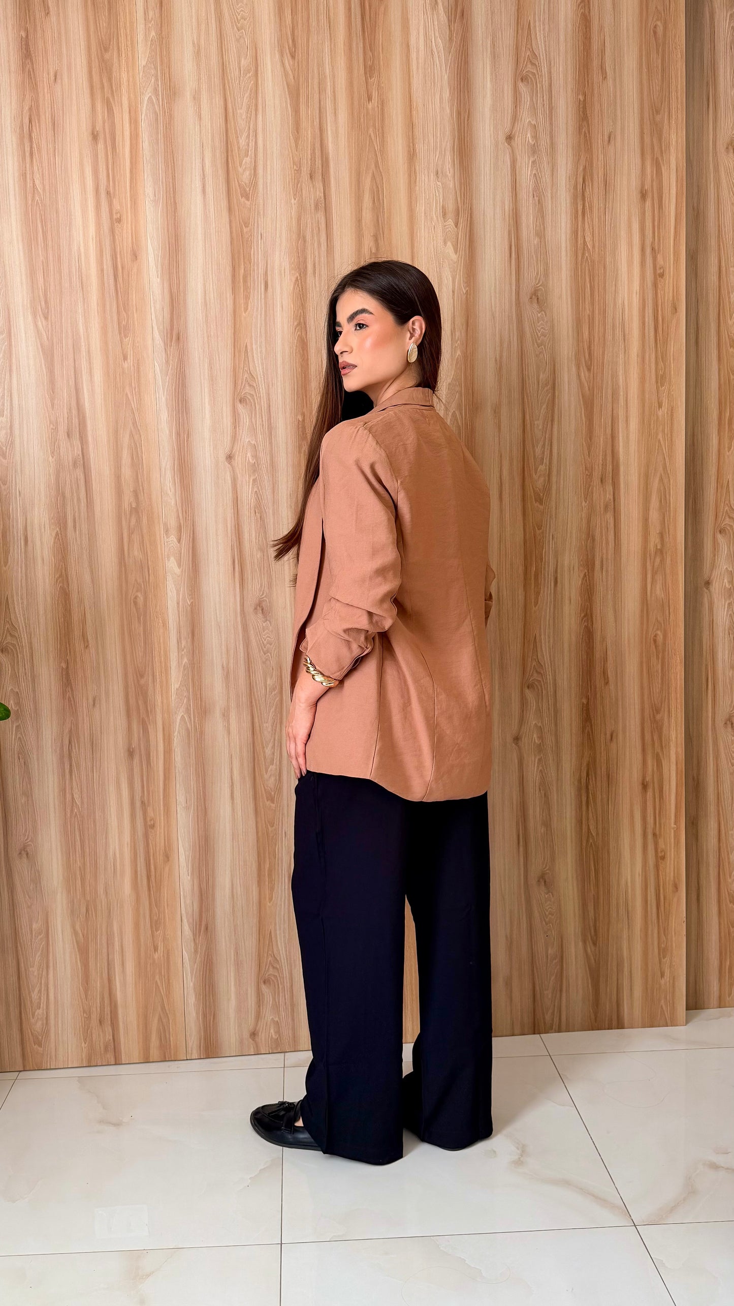 Blazer Manga 3/4 com Drapeado em Tecido de Alfaiataria | Namala