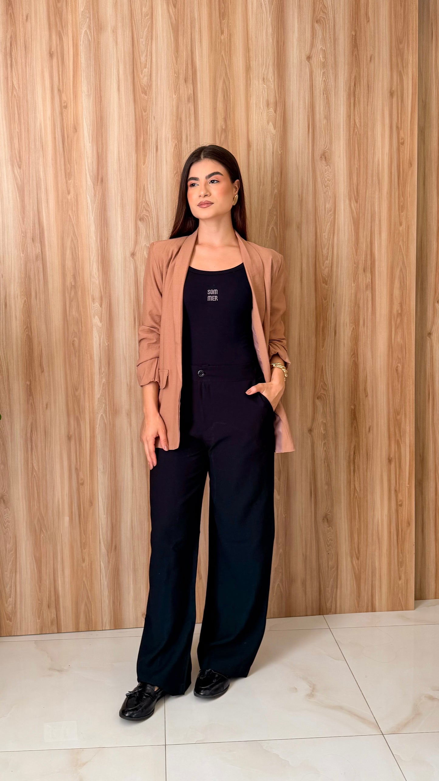 Blazer Manga 3/4 com Drapeado em Tecido de Alfaiataria | Namala
