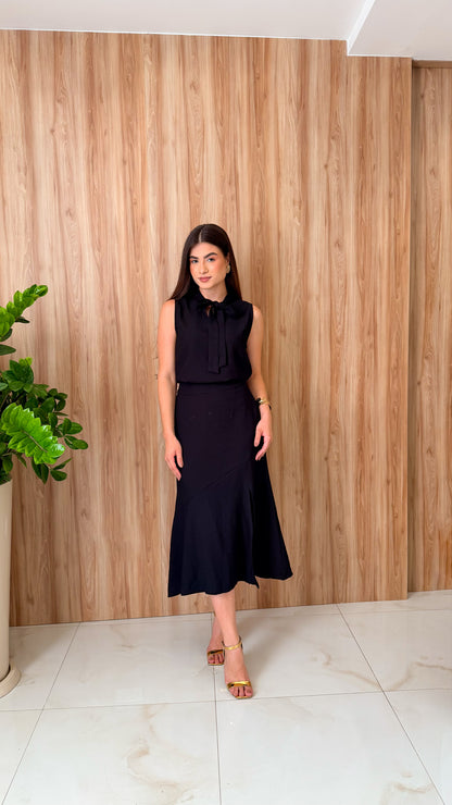 Conjunto Alfaiataria Laço Blusa e Saia Midi - Anita