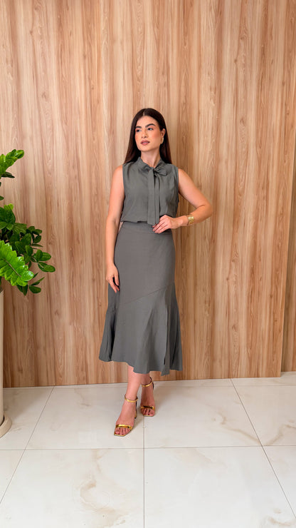 Conjunto Alfaiataria Laço Blusa e Saia Midi - Anita