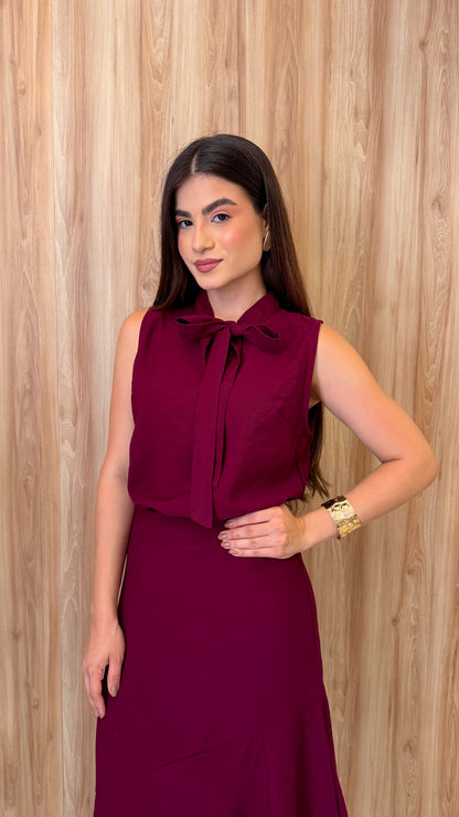 Conjunto Alfaiataria Laço Blusa e Saia Midi - Anita