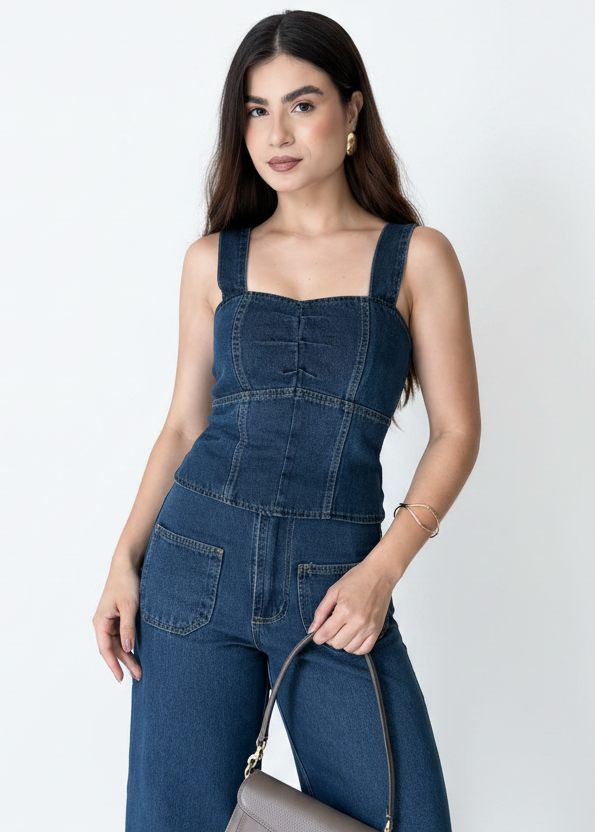 Blusa Jeans Feminina Regata com Elastex e Zíper BOGS