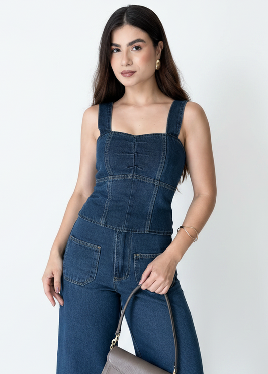 Blusa Jeans Feminina Regata com Elastex e Zíper BOGS