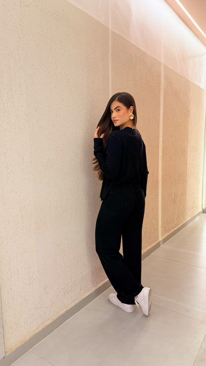 Conjunto Calça, Regata e Cardigã em Tricô