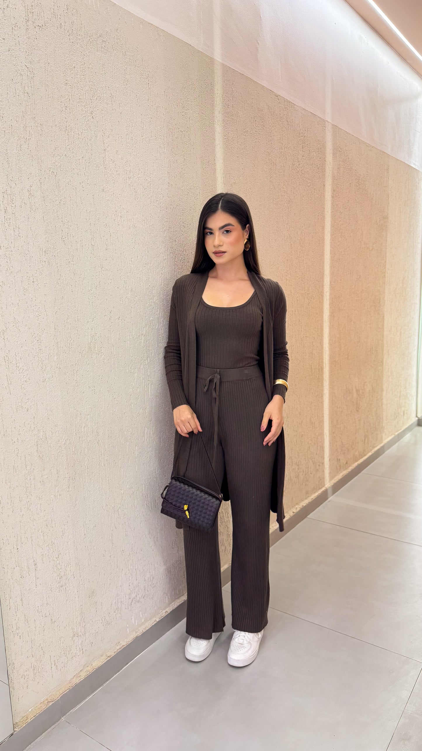Conjunto Maxi Cardigã em Tricô Leve