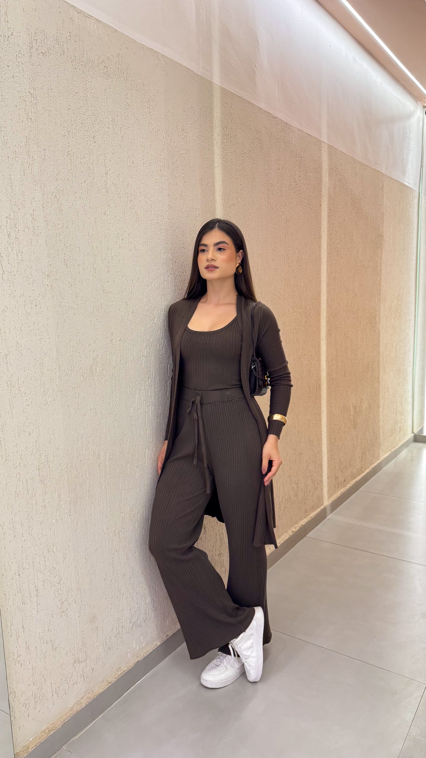 Conjunto Maxi Cardigã em Tricô Leve