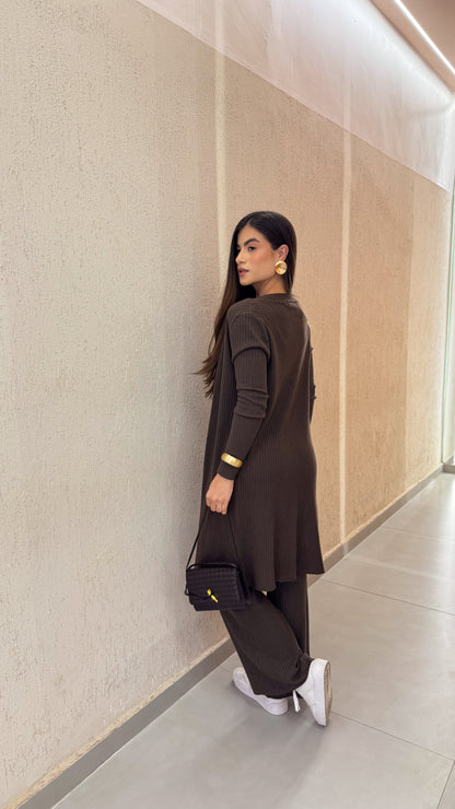 Conjunto Maxi Cardigã em Tricô Leve