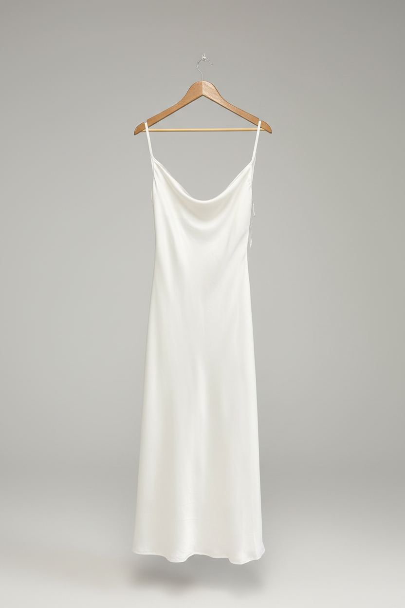 Vestido Longo Feminino com Alça Fina e Decote Drapeado